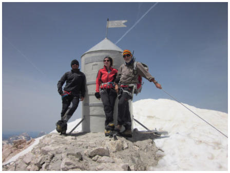 Drei Sachsen am Aljazev stolp auf dem Triglav